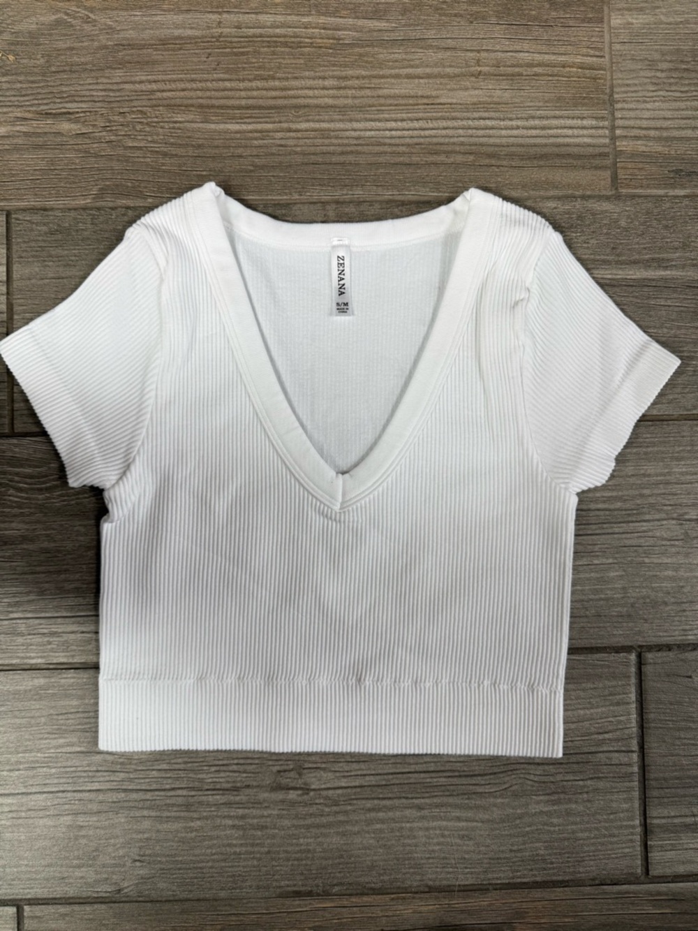 Zenana Outfitters White Ribbed V-Neck Crop Top